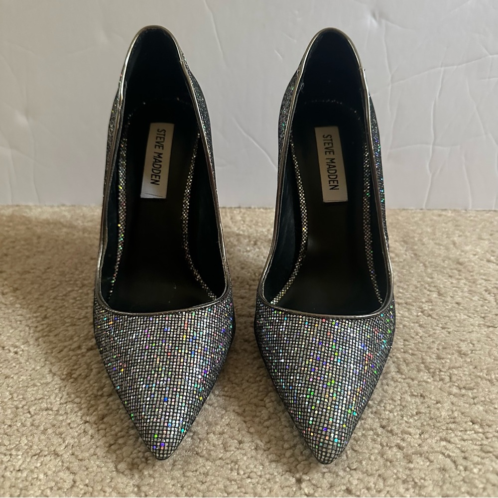Steve Madden Daisie disco ball Silver Glitter High Heels pumps sparkle size 7 - Picture 6 of 11